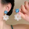[El Sabor del Mar] Pendientes de Estrella de Mar Florales Azules de Nicho, Estilo Exagerado, Estilo Vacaciones en la Costa, Pendientes de Moda y Únicos