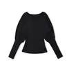 Suéter de Tricô Puro Desejo com Manga Morcego Cor Sólida Decote V para Mulheres, Camada Base Cinturada Outono e Inverno, Top Elegante de Manga Longa Slim