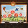D20005 Tulipán Rojo Mariposa Pegatina para Ventana Pegatina de Cristal Visible por Ambos Lados Puerta y Ventana Sala de Estar Dormitorio Pegatina Decorativa