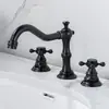 Bacia europeia de cobre puro com dois furos, torneira de água quente e fria, lavatório de três furos dividido com duas alças, conjunto de três peças