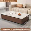 Mesa de centro moderna minimalista de losa de roca y combinación de mueble de TV, muebles de sala de estar, mueble de color nogal con iluminación y almacenamiento
