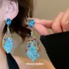 Pendientes Ovalados de Plata con Incrustaciones de Cristal de Diamante, Pendientes de Estilo Étnico Bohemio, Pendientes de Lujo Ligero de Gama Alta para Mujer