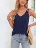 Moda Feminina Europeia e Americana Transfronteiriça Camisola de Alça Dupla com Decote em V Cor Sólida Solta Sem Mangas Camada Interna Top