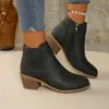 Estilo Nuevo de Otoño Punta Fina Hueca Tacón Cuadrado Corto Botines Botas Martin Mujer Cremallera Lateral Transfronterizas Europeas y Americanas Botines Chelsea Delgados