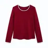 2027 Novo Estilo Estético Falso Duas Peças Manga Longa Blusa Feminina com Gola Redonda Reta, Design Básico Slim-Fit para Roupa Externa