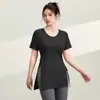 [Personalizado] Verão Feminino Corrida Esportes Secagem Rápida Tamanho Grande Aparência Emagrecedora Cobrindo o Bumbum Roupas de Yoga Cobrindo Carne Tops de Comprimento Médio
