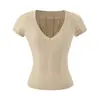 Top de Malha Curto com Manga Curta e Decote em V Estilo 'Hot Girl Pure Desire' para Mulheres, Novo Design de Verão, Costurado, Slim Fit, Camiseta Curta Ligeiramente Transparente