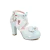 Zapatos blancos de tacón alto para mujer, nuevos sandalias de punta cerrada estilo verano con lazo, zapatos de vestir para estudiantes mujeres, zapatos Lolita, zapatos lo