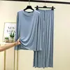 Conjunto de loungewear para mujer de modal con cuello redondo y manga larga, casual, talla grande, pijama ligero que se puede usar como ropa exterior, conjunto de dos piezas de corte holgado