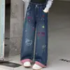 Jeans Bordados de Dibujos Animados para Niñas 2026 Otoño Nuevo Estilo Coreano Pantalones Rectos Ajustados para Niños Mayores Pantalones Casuales de Primavera y Otoño