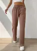 Calça Esportiva Reta de Cintura Alta para Mulheres, Calça Larga Casual Solta com Cordão, Calça Longa Fitness de Secagem Rápida, Novo Estilo