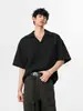 Camisa Masculina de Verão Nova com Gola Cubana Texturizada, Manga Curta, Versátil, Casual, Camiseta de Meia-manga Solta, Jaqueta de Alta Qualidade