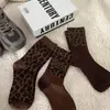 Colección nueva otoño/invierno transfronteriza: calcetines de moda hasta la pantorrilla con estampado de leopardo y color café en una paleta de colores Maillard, moda estilo coreano