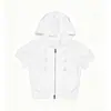 Cardigan con Capucha Estilo Coreano Moda Oscura Hebilla Metálica de Doble Fila Cremallera Mangas Cortas Abullonadas Ajustado Delgado Chica Picante Camiseta