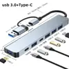 Estación de Acoplamiento Siete en Uno de Doble Cabezal USB/Tipo-C para Computadora Estación de Acoplamiento para Portátil Hub USB 3.0 de Carga
