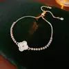 Pulsera Ajustable de Trébol de Zirconia de Xiaohongshu, Pulsera de Estilo Lujo Ligero de Gama Alta, Joyería de Moda Popular para Mujeres