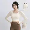 Ropa de Yoga para Mujer Otoño Top Deportivo Falso Dos Piezas con Almohadilla en el Pecho Ajustado Adelgazante Manga Larga Pilates Entrenamiento Ropa de Fitness