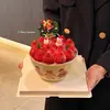 Oso Navideño 2025 Fresa Cerámica Tazón Decoración Pastel Papá Noel Muñeco de Nieve Velas Círculo de Hierba Inserto para Postre