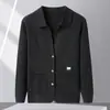 Suéter cárdigan de punto al por mayor transfronterizo para hombre, nueva moda casual de otoño e invierno, chaqueta larga de manga larga con solapa, una pieza, envío directo