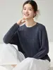 Suéter de cashmere solto e relaxado para mulheres, gola redonda, mangas compridas, pulôver, trança em toda a peça, malha casual e versátil