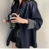 Camisa Retro com Lapela Coreana para Mulheres, Peça Versátil para Primavera e Outono, Novo Estilo 2026, Cardigan Polo Solto de Comprimento Médio