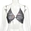 Tops de Verano Europeos y Americanos Transfronterizos 2025 para Mujer, Sujetadores, Tops sin Mangas Sexy Brillantes con Pedrería para Discoteca, de Cuello Halter
