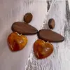 Brincos de Resina Madeira Agulha de Prata Gota d'Água Estilo Maillard Brincos de Luxo Leve Retrô Brincos de Alta Qualidade Atacado Feminino