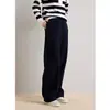 Novo Estilo Outono e Inverno 2026 Calça Casual Azul Marinho Calça Reta para Mulheres com Caimento Fluido, Moda Elegante para o Trabalho, Calça de Pierna Larga com Forro de Lã