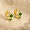 Pendientes vintage franceses con gema esmeralda, hebilla para oreja, estilo antiguo de lujo, estilo cortesano, personalizados, a la moda, combinables con todo.