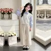 Conjunto informal de dos piezas para niñas 2026 estilo universitario: sudadera de manga larga y pantalones anchos estilo coreano