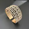 Pulseira Elástica de Aço Inoxidável Aberta com Pérolas e Diamantes para Mulheres, Múltiplas Fileiras Disponíveis, Atacado do Fabricante B025