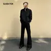 Tendência Outono 2026 Calça de Terno Simples com Caimento Masculina Retro Americana Cor Sólida Não Amassa Toque de Luxo Micro Flare Calça Longa