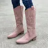 Nuevas Botas Martin Retro de Talla Grande para Comercio Exterior con Bordado en V para Mujer Otoño Invierno Marrón Tacón Grueso Media Caña Rojo de Internet Botas de Caballero