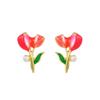 Pendientes de flores de perla fresca estilo Mori Pendientes de flores rosas y amarillas Pendientes pastorales de primavera y verano