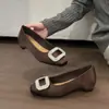 Modelo novo de 2026, aumento de 5 cm na altura interna, fivela de diamante, bico quadrado requintado, sapatilhas Mary Jane de salto plataforma baixo em cetim