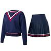 Traje Deportivo para Mujer Ropa de Tenis Moda Suelta Golf Manga Larga Sudadera Casual Transfronteriza Cuello en V Falda Corta
