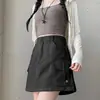 Falda Corta Estilo Americano Adelgazante para Mujer, Falda de Mezclilla Khaki Delgada de Cintura Alta Ajustada para Figuras Pequeñas de Verano