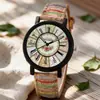 Popular Transfronterizo para Mujer Casual Correa de Cuero con Textura de Madera Esfera Digital Grande Reloj Rayado Retro Reloj para Estudiantes para Mujer
