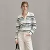 Estilo Intelectual Refrescante de Início de Outono Listras Coloridas Gola Polo Casual Suéter de Tricô Solto para o Trabalho Roupa Feminina 25811