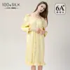 2026 Novo Camisola de Seda Feminina, Solta 100% Seda de Amoreira Ombro a Ombro Manga Bufante Francesa Vestido de Princesa