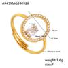 Anillo de Titanio Acero Chapado en Oro de 18K con Cruz, Apertura Moldeada Europea y Americana, Ajustable, Zirconita Montada a Mano con Diamantes