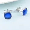 AliExpress Amazon Gemas Cuadradas de Diamante Azul Gemelos Simples para Camisa de Negocios para Hombre Traje Gemelos