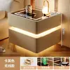 Mesita de Noche Inteligente Moderna Minimalista de Madera Maciza con Lujo Ligero Multifuncional Carga Inalámbrica Bluetooth Mesita de Noche Inteligente