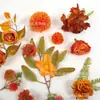 Serie de colores de otoño estilo INS 33 piezas de cabeza de hortensia artificial cabeza de rosa hojas plantas acuáticas flores para pasador de pelo material de ratán navideño DIY bolsa