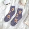 Meias de Coral Fleece Femininas Ursinho Fofo ins Tendência Meia de Cano Médio Feminina Inverno Espessadas Forradas com Fleece Meias de Casa Lua para Dormir
