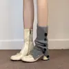 Botines estilizados Chuyuji de estilo francés, elegantes y delicados, inspirados en el ballet, con moño, cierre trasero, tacón grueso y punta redonda para mujer
