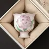 Taza de Cerámica con Ramo de Claveles Pintado a Mano por el Fabricante, Taza de Té Personal, Taza de Té para Juego de Té Kung Fu