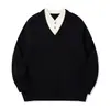 Suéter retro de estilo japonés Rumeng, look "old money", cuello en V, unisex, corte holgado, casual y versátil, tejido