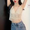 Camisola tejida para mujer, diseño con sentido del estilo, ropa exterior playera, hermosa espalda con cuello colgante, top de encaje con almohadillas para el pecho para mujer