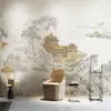 Papel de Parede Artístico Estilo Palácio Chinês Loft, Papel de Parede para Parede de Fundo de Sofá e TV na Sala de Estar, Mural Estilo Chinês para Sala de Chá e Estudo
